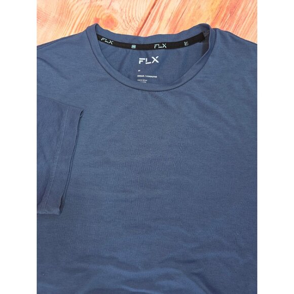 FLX Mens Urban Commuter Blue Crew T-Shirt Medium Polyester Wool Blend - Picture 4 of 7